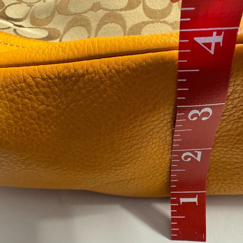Coach Signature Canvas Hobo Bag Orange Leather Trim Khaki F23279